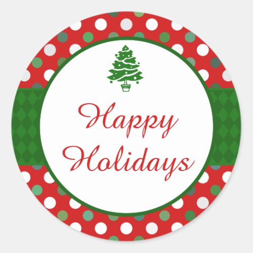 Happy Holidays Polka Dot Christmas Tree Stickers