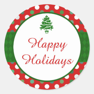 Happy Holidays Polka Dot Christmas Tree Stickers