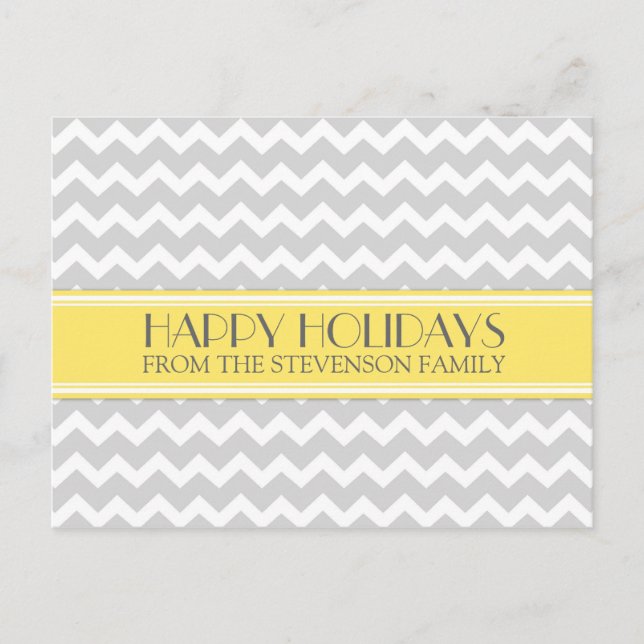 Happy Holidays Postcards Yellow Grey Chevron (Front)