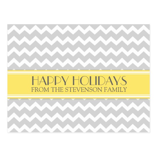 Happy Holidays Postcards Yellow Grey Chevron