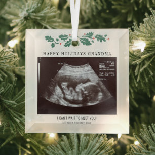 Happy Holidays Pregnancy Ultrasound Photo Grandma Glass Ornament