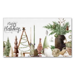 Happy Holidays Primitive Gnome Business Card Magnet