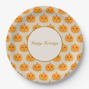 Happy Holidays Pumpkin Faces Paper Plates
