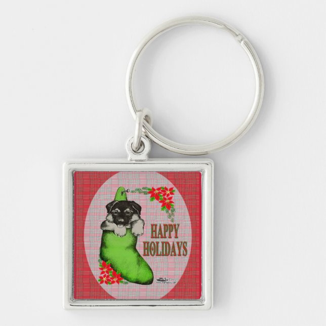 Happy Holidays Puppy Keychain (Front)