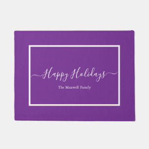 Happy Holidays purple family name Doormat