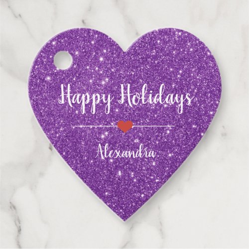 Happy Holidays purple glitter Favor Tags