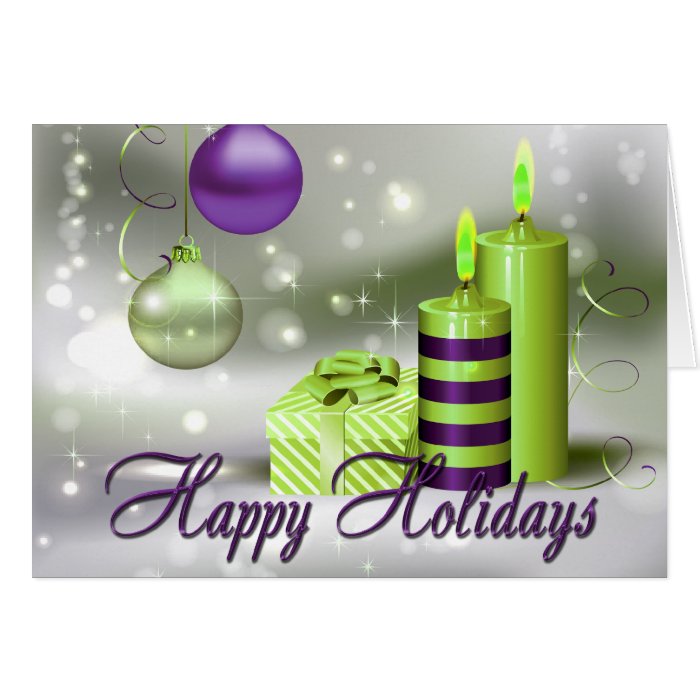 Happy Holidays Purple Green Decorations Greeting Card