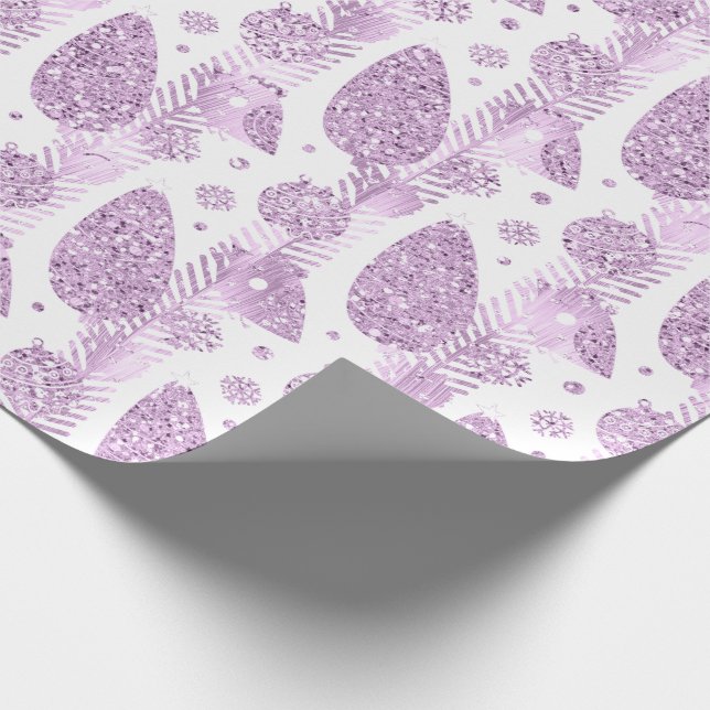 Happy Holidays Purple Lavender Glitter Christmas Wrapping Paper (Corner)