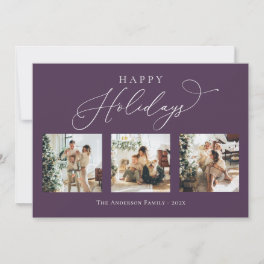 Happy Holidays Purple Plum Multi Photo Collage Holiday Card