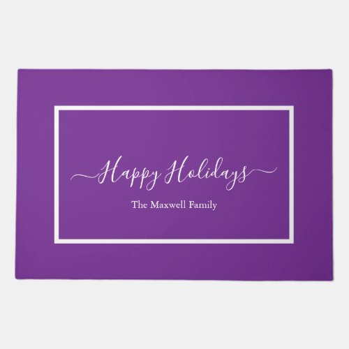 Happy Holidays purple script family name   Doormat