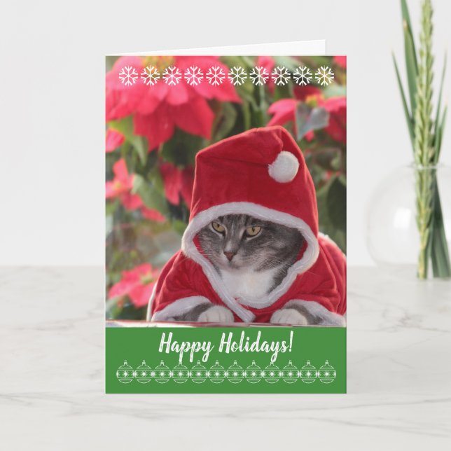 Happy Holidays! purr... from Santa cat. Holiday Card (Front)