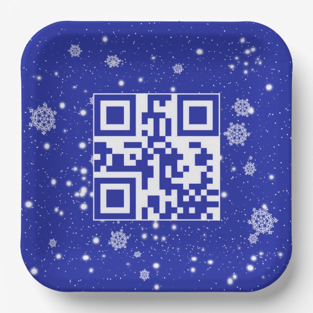 Happy Holidays QR Code On Snowflakes Paper Plates (Front)