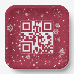 Happy Holidays QR Code On Snowflakes Paper Plates