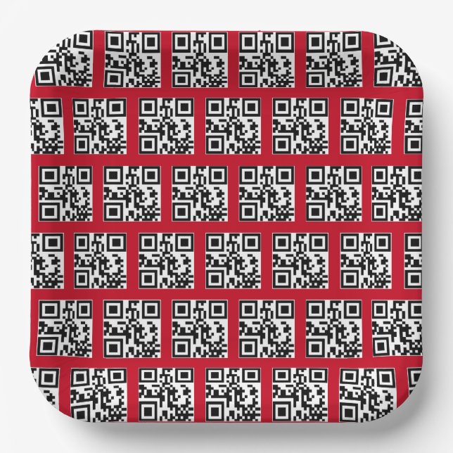 Happy Holidays QR Codes on Red Paper Plates (Front)