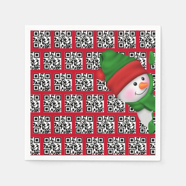 Happy Holidays QR Codes with Snowman Napkins (Front)