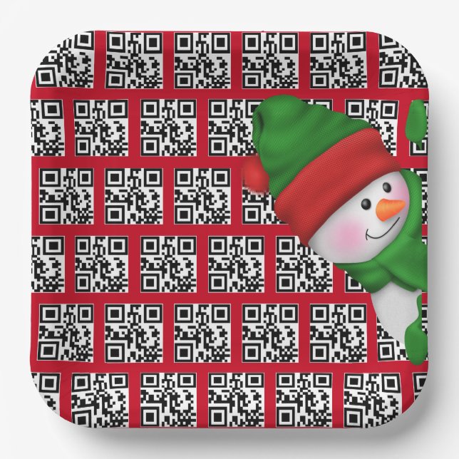 Happy Holidays QR Codes with Snowman Paper Plates (Front)