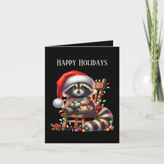 Happy Holidays raccoon add message Holiday Card (Front)
