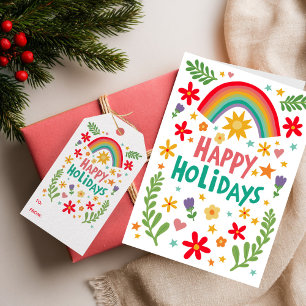 Happy Holidays Rainbow Cute CUSTOM TO FROM  Gift Tags