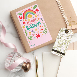 Happy Holidays Rainbow Cute CUSTOM TO FROM Rectangular Sticker