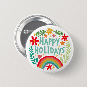 Happy Holidays Rainbow Cute Hand-drawn Colorful Button