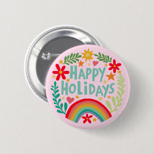Happy Holidays Rainbow Cute Hand-drawn Colorful Button