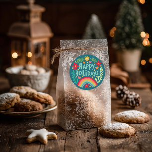 Happy Holidays Rainbow Cute Hand-drawn Colorful Classic Round Sticker