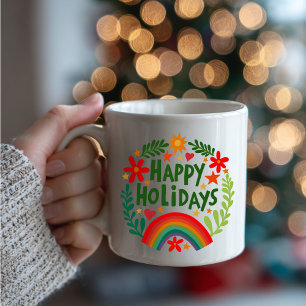 Happy Holidays Rainbow Cute Hand-drawn Colorful  Coffee Mug