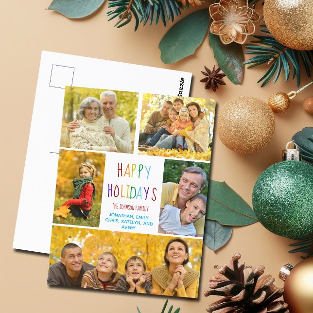 Happy Holidays Rainbow Family Photo Collage Cute Postcard (Creator Uploaded)