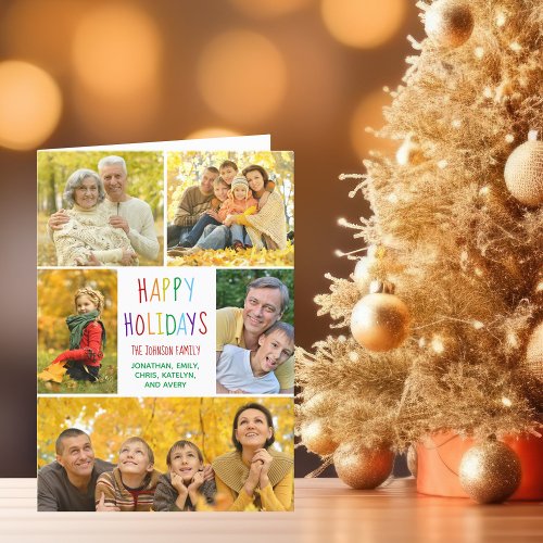 Happy Holidays Rainbow Family Photo Collage Folded Holiday Card