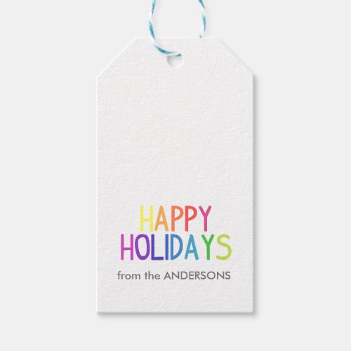 Happy Holidays rainbow script personalized Gift Tags