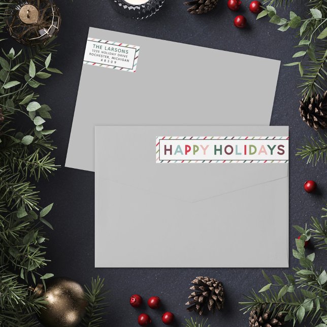 Happy Holidays Rainbow Stripes Holiday Wrap Around Label (Creator Uploaded)