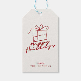 Happy Holidays | Red And Cream Customizable Family Gift Tags