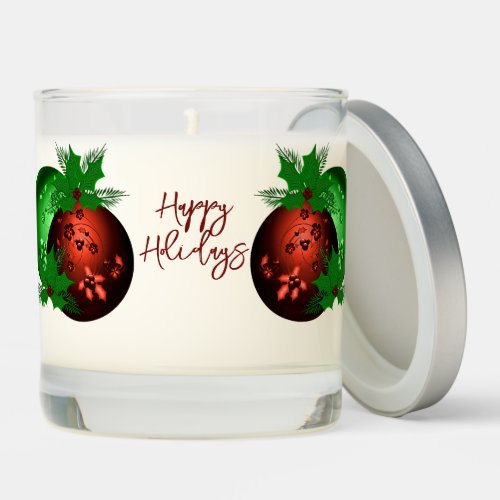 Happy Holidays Red and Green Christmas Balls Scented Candle