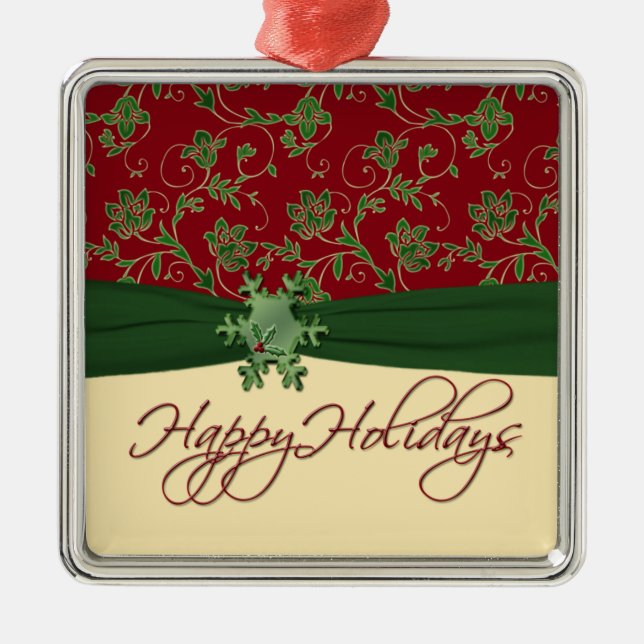 Happy Holidays Red and Green Premium Ornament (Front)