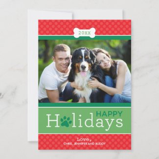 Happy Holidays Red and Green Puppy Dog Theme Holiday Card