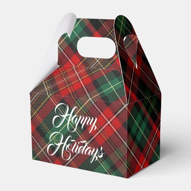 Happy Holidays Red and Green Tartan Plaid Favor Boxes (Front Side)