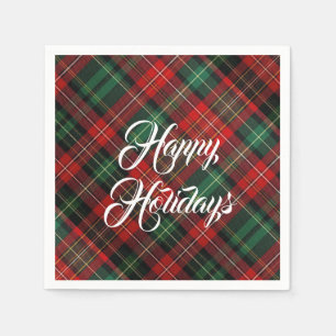 Happy Holidays Red and Green Tartan Plaid Napkins