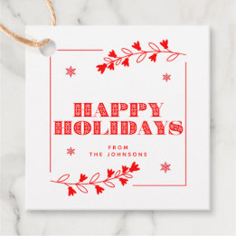 Happy Holidays | Red And White Customizable Family Favor Tags