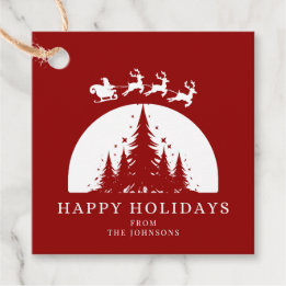 Happy Holidays | Red And White Customizable Family Favor Tags