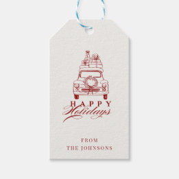 Happy Holidays | Red And White Customizable Family Gift Tags