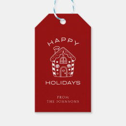 Happy Holidays | Red And White Customizable Family Gift Tags