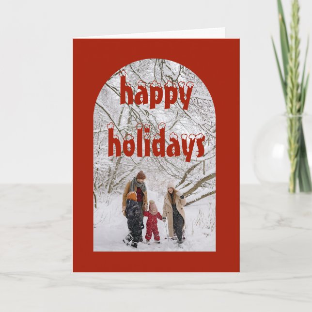 Happy holidays red arch frame Christmas card  (Front)