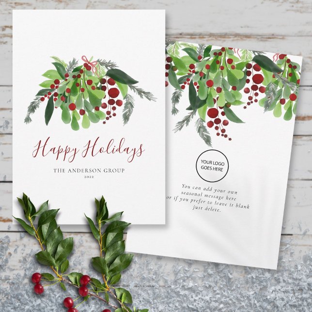 Happy Holidays Red Berries Business Logo Holiday Card (Happy Holidays Red Berries Business Logo Holiday Card)