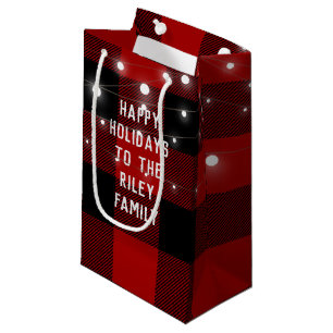 Happy Holidays red black buffalo plaid Small Gift Bag