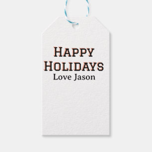Happy holidays red black love add name family gift tags
