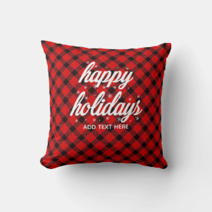 Happy Holidays Red Buffalo Check Throw Pillow