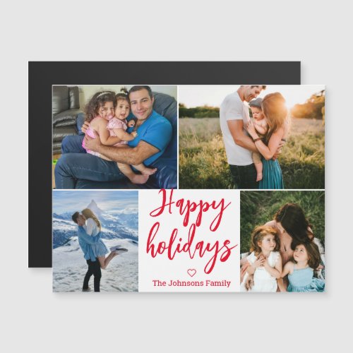 happy holidays red calligraphy 4 photos magnet