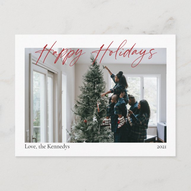 Happy Holidays Red Calligraphy Modern Postcard (Front)