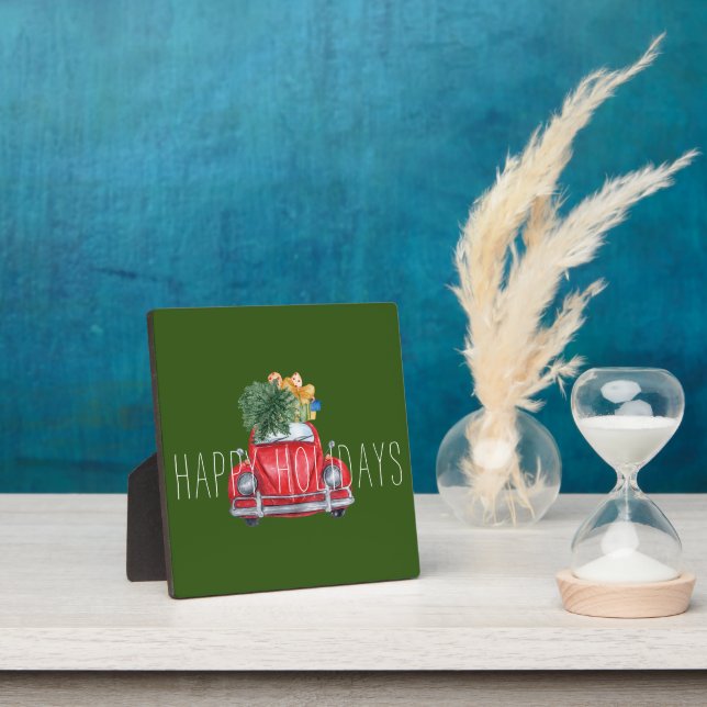 Happy Holidays Red Car Customizable Tabletop Plaque (Insitu)