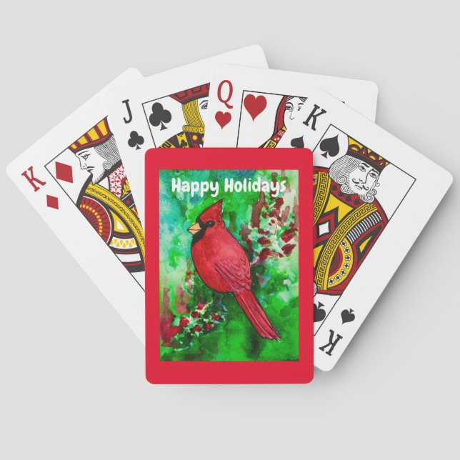 Happy Holidays Red Cardinal Bird Christmas Poker Cards (Back)